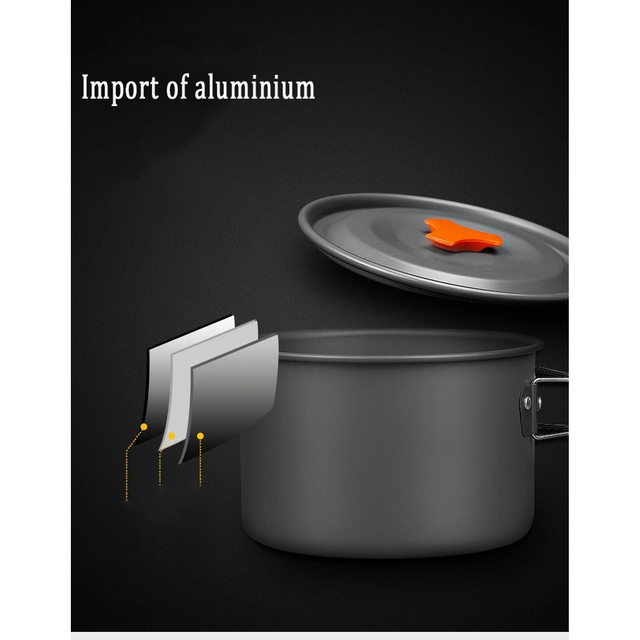 Outdoor Set Camping Hot Sale Outdoor Pot Set 2-3 People Camping Teapot Tableware Set Three-Piece Cookware