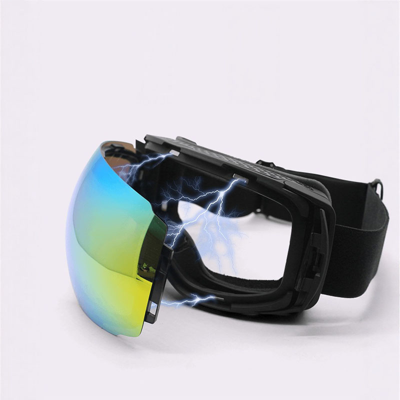 Ski Goggles Large Magnet-Side Snow Sport Eyewear Locking Spherical Magnetic Lens Snowboarding Snowplay Glasses