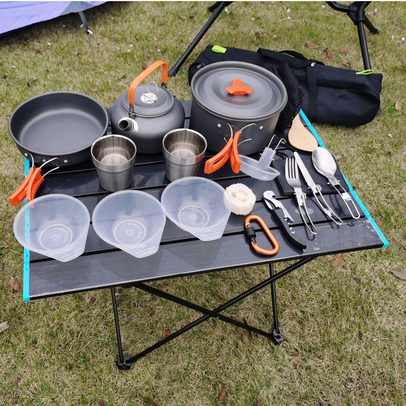 Outdoor Set Camping Hot Sale Outdoor Pot Set 2-3 People Camping Teapot Tableware Set Three-Piece Cookware