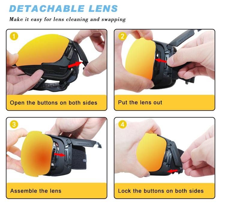 Ski Goggles Large Magnet-Side Snow Sport Eyewear Locking Spherical Magnetic Lens Snowboarding Snowplay Glasses