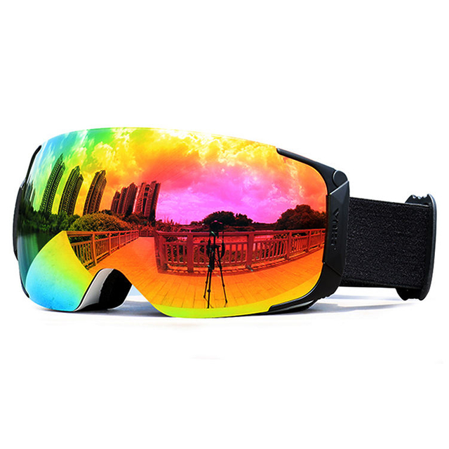 Ski Goggles Large Magnet-Side Snow Sport Eyewear Locking Spherical Magnetic Lens Snowboarding Snowplay Glasses