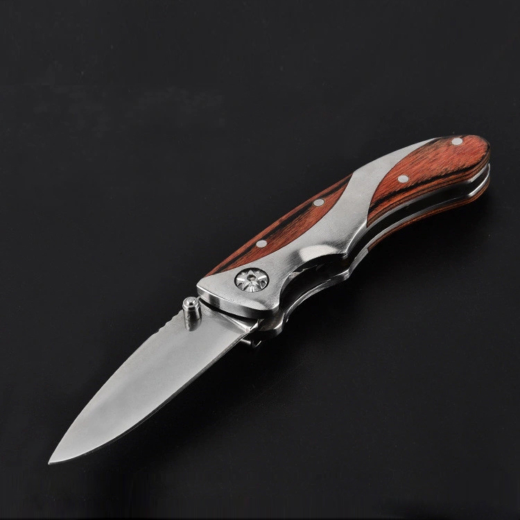 Stainless Blades Iron Wooden Handle Portable Outdoor Survival Knives Foldable Pocket Knife